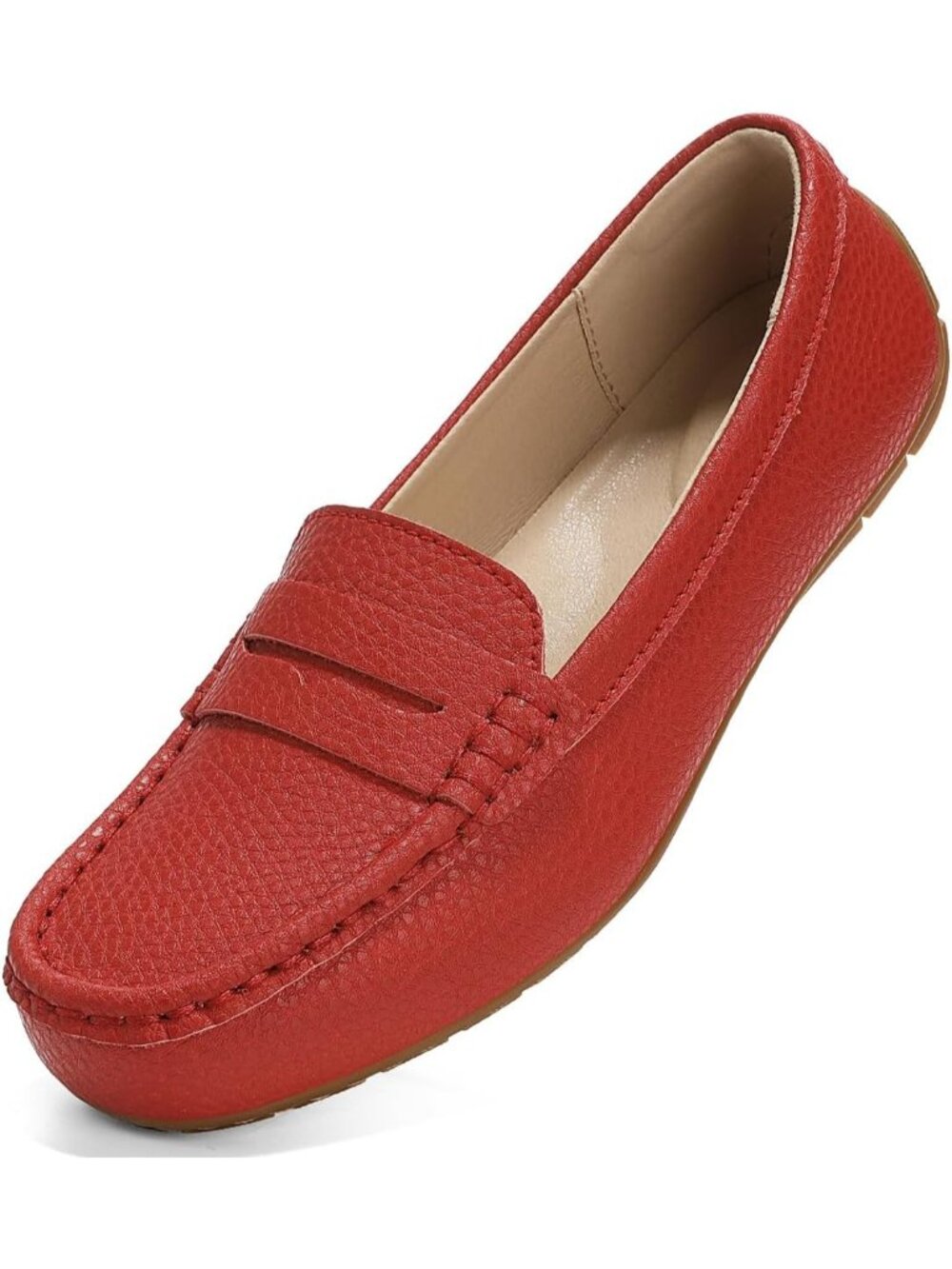 Women's Red Leather Penny Loafers Slip On Walking Casual Business Dress Shoes